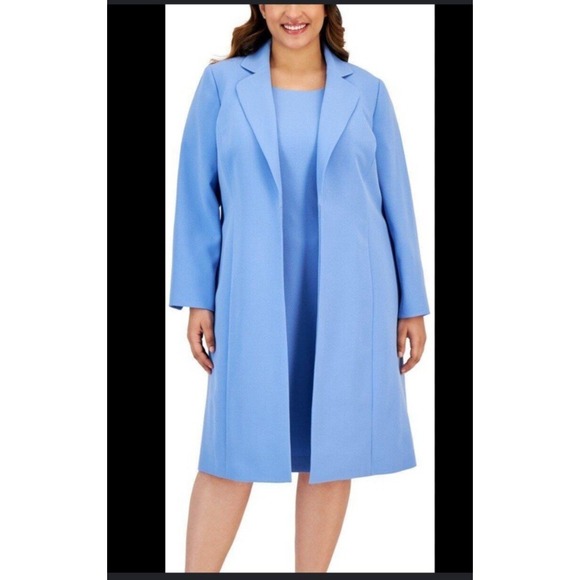 Le Suit Jackets & Blazers - Le Suit Woman 24W Blue Chambray Crepe Dress‎ Suit Long Jacket Career Wedding NWT